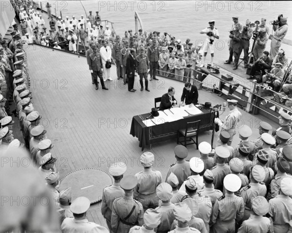 Surrender Ceremony aboard USS Missouri in Tokyo Bay, Japan - September 2, 1945
