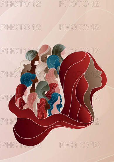 Group silhouette of multicultural women. International women's day. Diversity - inclusion - equality or empowerment concept. Anti racism. Poster