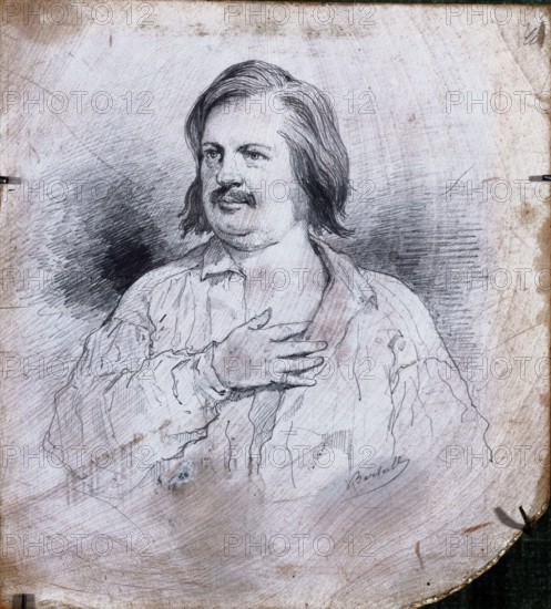 Bertall (Charles Albert d'Arnoux, dit, 1820-1882). Honoré de Balzac (1799-1850), French writer. Print. Paris, Balzac house. 33625-7 Arms, writer, French writer, print, hand, portrait, torso