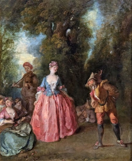 Bemberg Fondation Toulouse - Fête galante représentant une dame dansant avec Pulcinella - Nicolas Lancret Inv.1134 28x23.2.