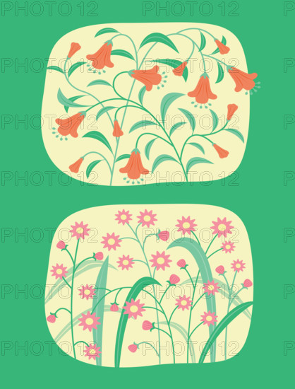 Set of Colorful Flowers Blooming Clip Art in Flat Design Illustration