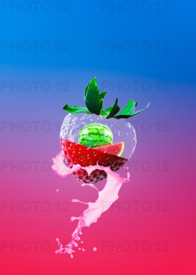 Watermelon in strawberry, transparent effect of fruit