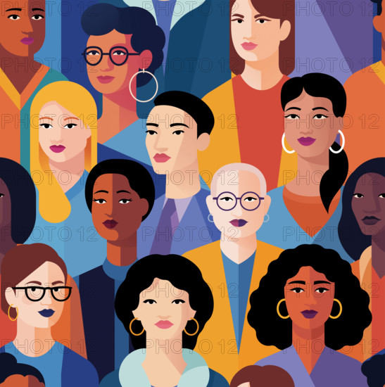 Women Group Crowd Diversity Seamless Illustration