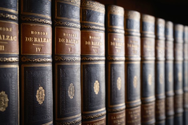 Collection of Honore De Balzac volumes in Cardiff Library, South Wales