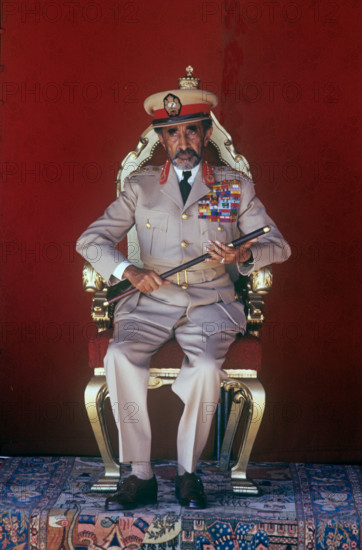 Emperor Haile Selassie of Ethiopia in military uniform during events marking the 40th anniversary (2 Nov 1970) of his coronation