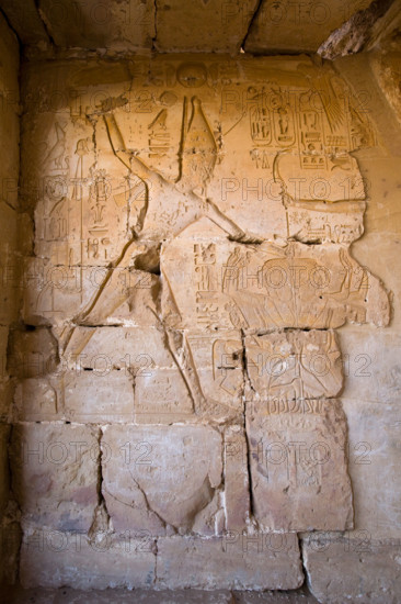 Relief showing King smiting the enemy at Kanais, Temple of King Sety 1 in the Wadi Abad in the Eastern Desert of Egypt