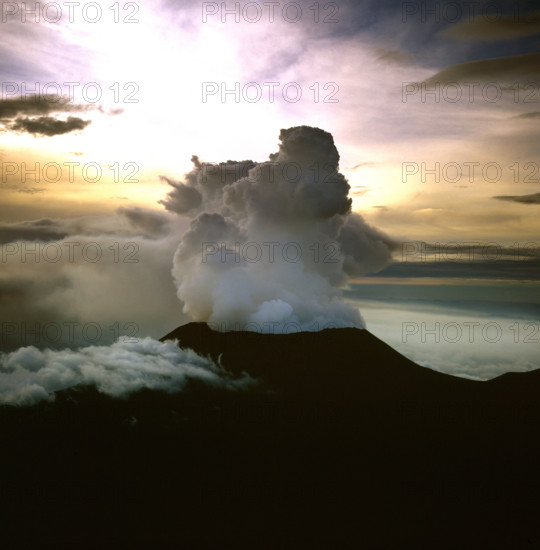 Aerial view of Mount Nyiragongo, an active volcano in the Virunga Mountains in Virunga National Park.