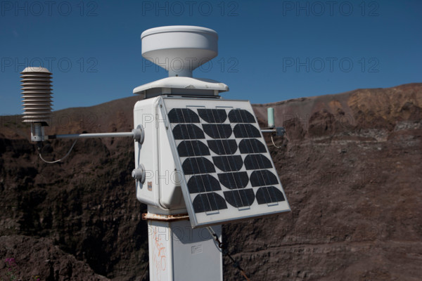 Volcanological monitoring station used in volcanology to detect impending eruptions of Mount Vesuvius. Monte Vesuvio, Italy.