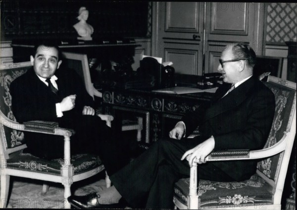 Jan. 01, 1956 - Toward a left wing Government Premier guy Mollet Began This Morning His Consultations MX at the ministry of Interior in order to Form a new government. Ops: M. Mollet Receiving M. Pierre Mendes France Leader Of the Radical social 1st party.