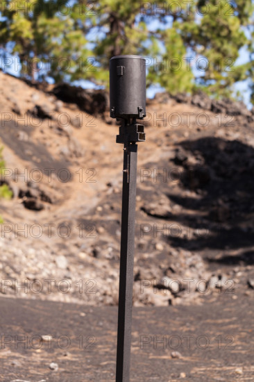 Measuring instrument near to the Chinyero mountain, scene of Tenerifes last volcano, Tenerife, Canary Islands, Spain.