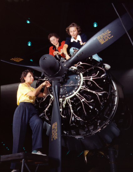 Women at work on C-47 Douglas cargo transport, Douglas Aircraft Company, Long Beach, California, 1942