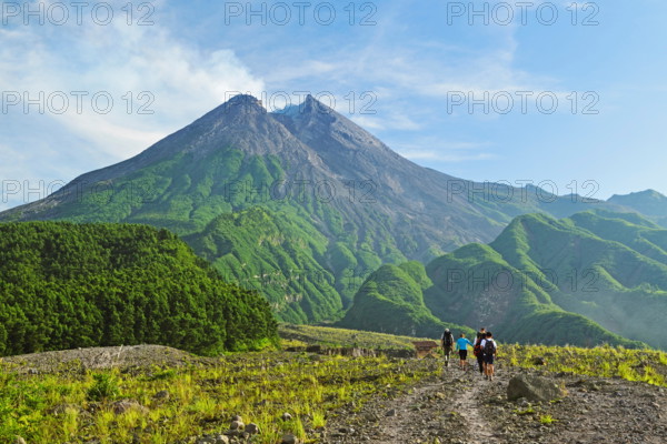 Hikers at Mount Merapi, Java, Indonesia, Southeast Asia, Asia