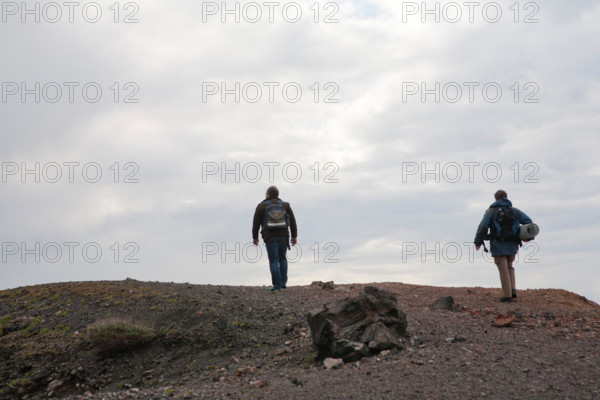 Nea Kameni Island. 14th February, 2015. in Santorini Greece, Costas Papazachos seismologist and professor at the Aristotle University of Thessaloniki and George Vougioukalakis, Dr. Volcanologist geothermal researcher, went to the island of Nea Kameni to check the monitoring equipment that make gas measurements such as carbon dioxide and hydrogen sulfide and repair some damages that hapend due to bad weather conditions. Credit: Konstantina Sidiropoulou/Alamy Live News