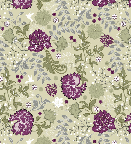 Vintage background with ornate elegant retro abstract floral design, multi-colored flowers and leaves on light green. Vector illustration.