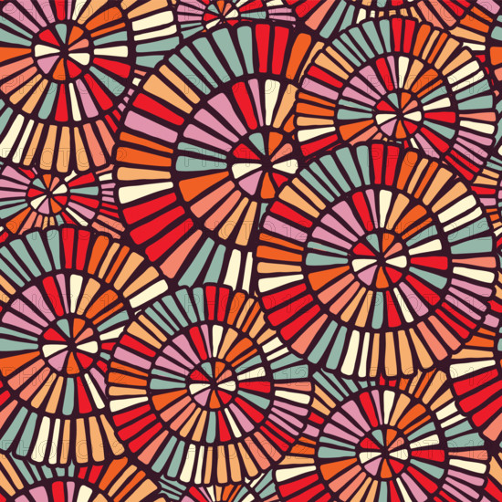 Colorful seamless pattern with hand drawn circle mosaic shapes illustration. EPS10 vector.