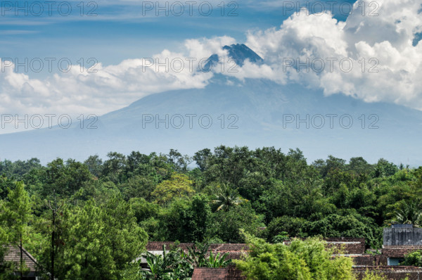 View of Gunung Merapi volcano from central Yogyakarta - Java, Indonesia