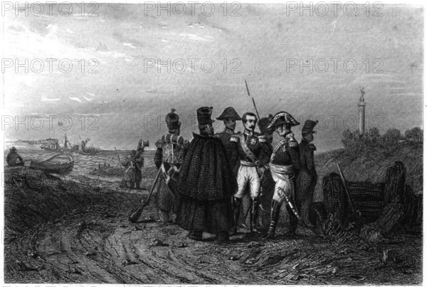 This painting depicts Louis-Napoléon Bonaparte’s 1840 landing at Boulogne, a historical event that marked a pivotal moment in his rise to power. The artwork captures the dramatic landing and the figures involved in the military operation.