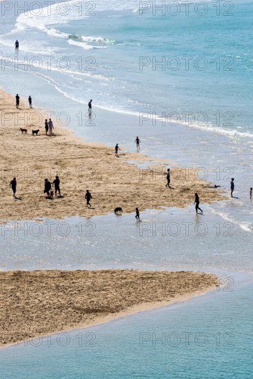 Seaside Crantock Beach Sea Sand Holidaymakers Silhouettes Silhouetted People Figures Shore Shoreline Evening Tourism