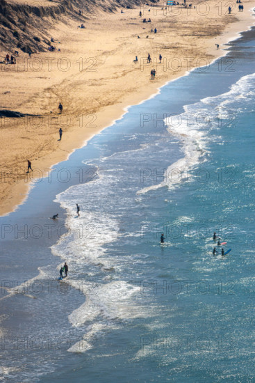 Seaside Crantock Beach Sea Sand Holidaymakers Silhouettes Silhouetted People Figures Shore Shoreline Evening Tourism