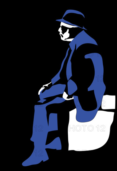 vector sitting elderly man silhouette on black background