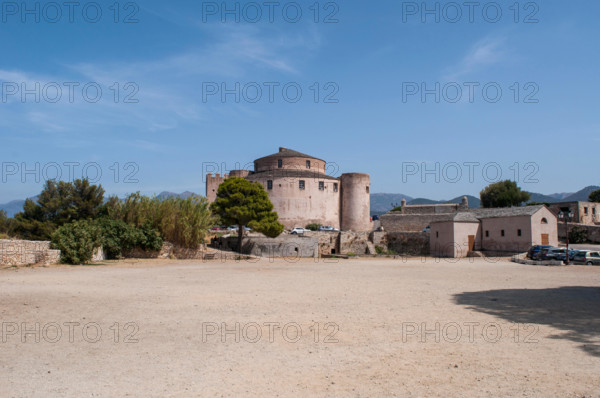 Corsica: the Citadel of Saint-Florent, popular summer vacation spot on the western coast known as the corse Saint-Tropez, built in 1439