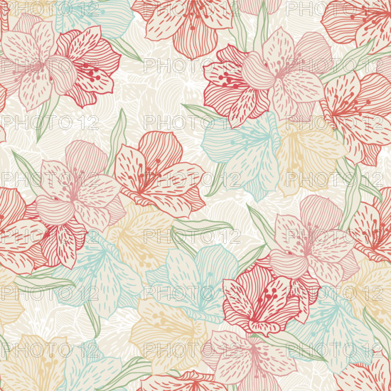 Abstract vintage seamless flower pattern with orchid