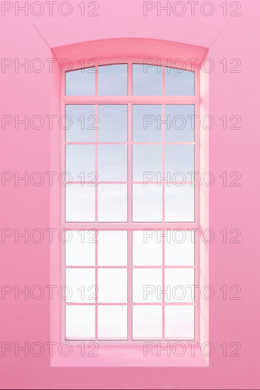 View form window, pastel pearl pink walls 3d render