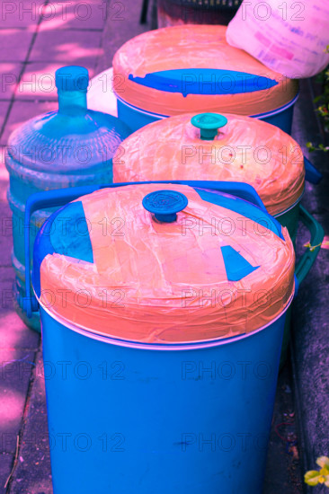vintage ice bucket plastic pastel color to creative texture and pattern for design and decoration isolate on background close up.