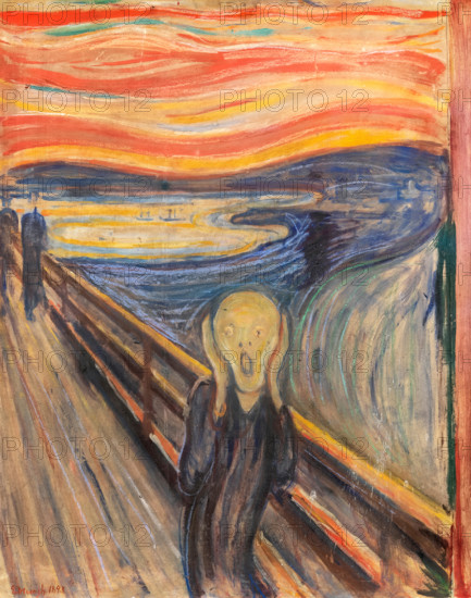 The Scream (Skrik) by Edvard Munch (1863-1944), oil, tempera & pastel on cardboard, 1893. Original version, National Gallery, Oslo.