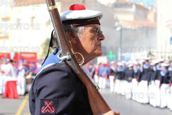 461e BRAVADE SAINT TROPEZ, FRANCE May 16 2019, Port de Saint Tropez, Cote dAzur (The Bravade Saint - Tropez is an old provincial tradition...