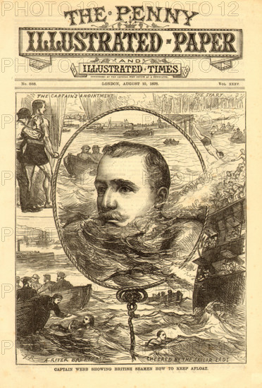 1878 Penny Illustrated Paper front page Captain Matthew Webb 1st English Channel Swimmer