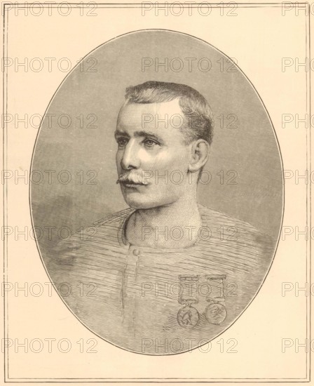 Captain Matthew Webb, the swimmer across the Channel. England 1875 ILN print