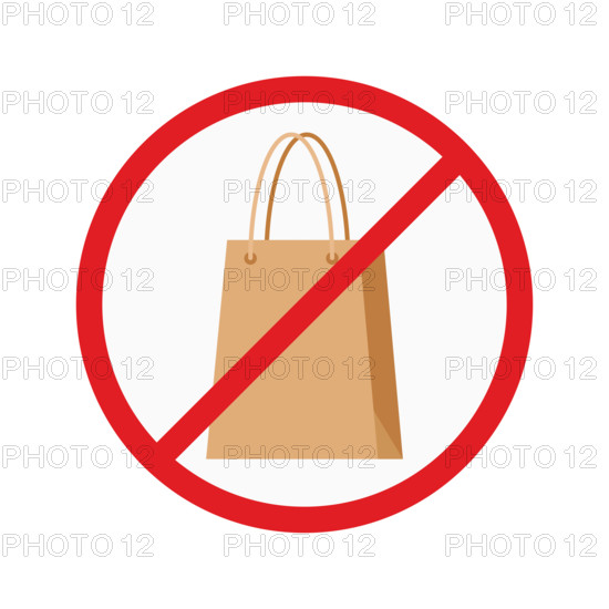 Paper shopping bag in red crossed circle.