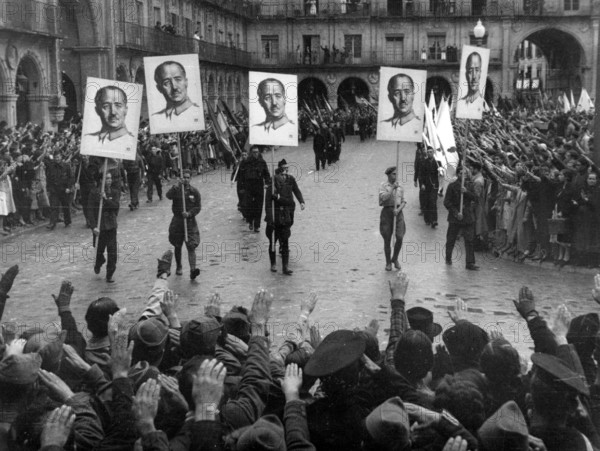 SALAMANCA, SPAIN - 1937 - A fascist parade in Salamanca, Spain, to celebrate the occupation of Gijón by Francoist troops - Photo: Geopix