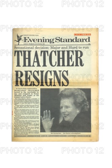 Thatcher Resigns, Evening Standard Newspaper, 22nd November 1990.