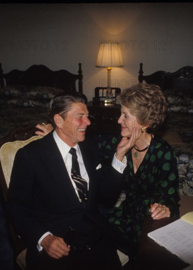 November 4 1980, Los Angeles California, USA: RONALD REAGAN with his wife NANCY REAGAN in their hotel room on election victory night making Ronald Reagan the 40th President of the United States in 1980 at the Century City Plaza Hotel. (Credit Image: © Michael A. W. Evans/ZUMA Press Wire)