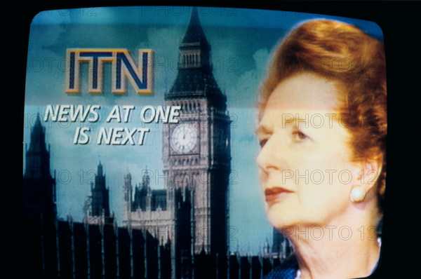 Margaret Thatcher Prime Minister, her resignation speech on 22 11 90 in the House of Commons as shown live on television 1990 1990s UK HOMER SYKES