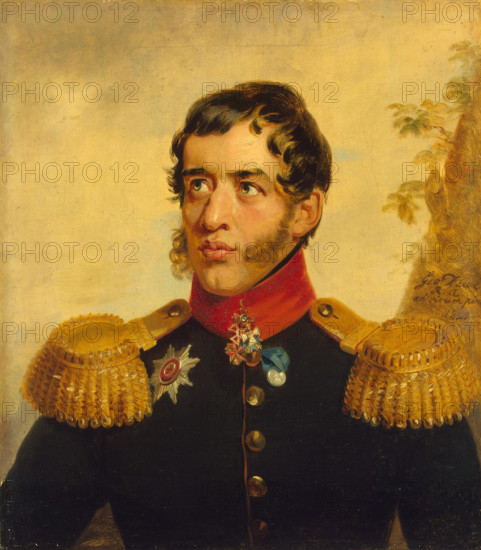 . English: Sergey Volkonsky (1788—1865) russian general, participant of Decembrist revolt, portrait by George Dawe . from 1823 until 1825.   George Dawe  (1781–1829)     Alternative names G. Daoe; D. Doj; Dawe; [Dawe]  Description English portrait painter  Date of birth/death 8 February 1781 15 October 1829  Location of birth/death St James's, Westminster Kentish Town  Work location Saint Petersburg (1818 - 1828)  Authority control  : Q1507231 VIAF: 22413721 ISNI: 0000 0000 6660 9928 ULAN: 500021368 LCCN: n83227323 WGA: DAWE, George WorldCat 1244 Volkonsky-4 S G