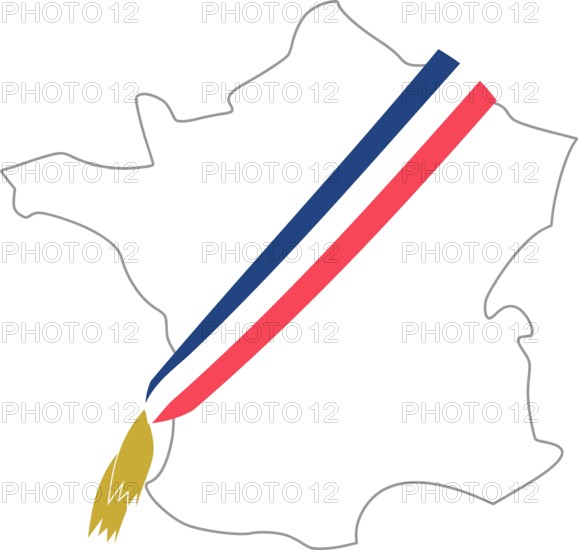 Map of France with the mayor's tricolor scarf