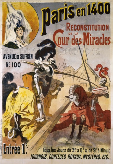 UNIVERSAL EXHIBITION 1900 PARIS IN 1400, RECOVERY OF THE COURT OF MIRACLES René Péan (1875-1940). "Exposition de 1900 : Paris en 1400, reconstitution de la cour des miracles". Paris, musée Carnavalet.