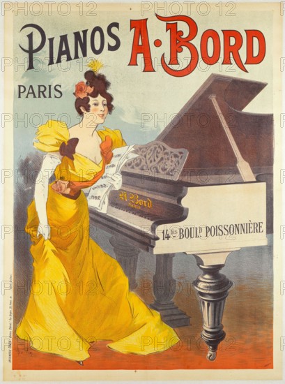 PIANOS A. sqm, 14A BOULD. POISSONNIERE, PARIS René Péan (1875-1940). Imprimerie Chaix. Pianos A. Bord, 14 bis Boulevard. Poissonnière, Paris. Affiche. Lithographie couleur. Paris, musée Carnavalet.