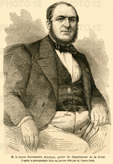 Europa, Frankreich, Paris, Georges-Eugène Baron Haussmann, französischer Städteplaner, Motiv aus : " Le Monde Illustré ", No. 408, 4. Février 1865 ( 4. Februar 1865 ) .  /  Europe, France, Paris, Georges-Eugène Baron Haussmann, French town planner, image from : " Le Monde Illustré " , No. 408, 4. Février 1865 ( 04. 02. 1865 ) .