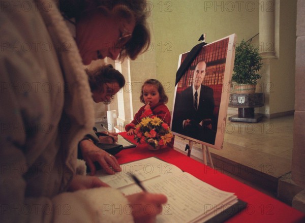 Residents of Jarnac sign a memorial book of condolence for Francois Mitterrand at the Hotel de Ville in Jarnac  his birthplace & final resting place Mitterrand aged 79 died early 08-01-1996 after a long battle with cancer