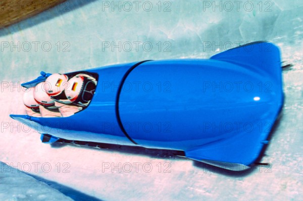 German-2  4 man bobsled during training run at the 1994 Olympic Winter Games.