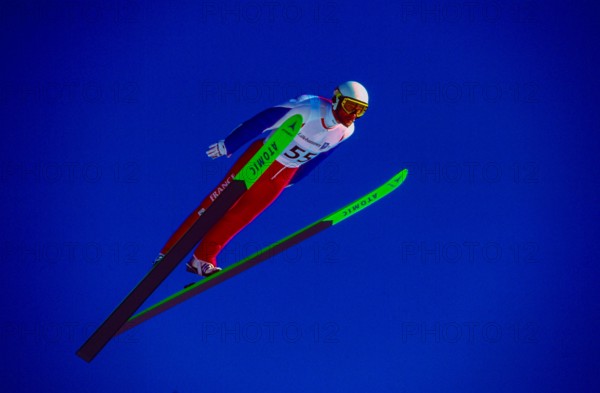 Didier Mollard (FRA) competing in the Men's K120 individual ski jumping at the 1994 Olympic Winter Games