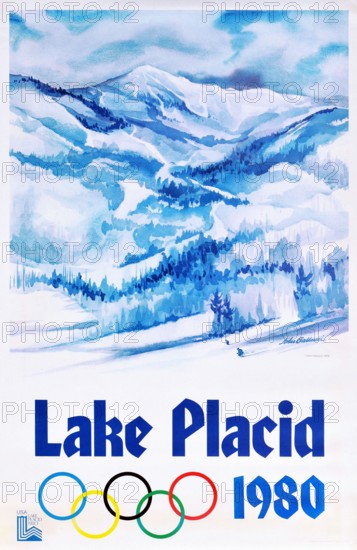 Vintage 1980 Olympic Winter Games Poster - Lake Placid . 1980 Winter Olympics