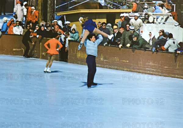 1960 Winter Olympics in Squaw Valley California: Pairs figure skating practice in the west rink