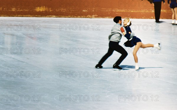 1960 Winter Olympics in Squaw Valley California: Pairs figure skating practice in the west rink ca. 2/26/1960