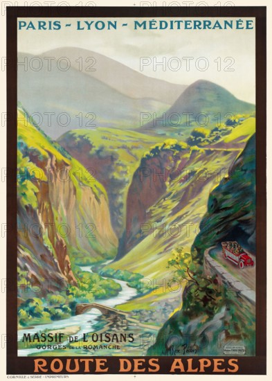 PLM. Massif de L'Oisans Gorges de la Romanche Route des Alpes by René Péan (1875-1955). Poster published around 1900 in France.