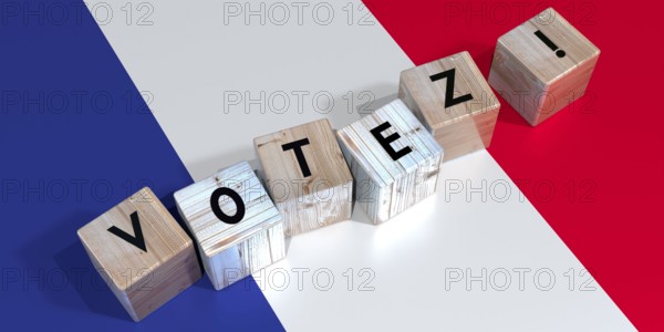 France - vote cube words and national flag - election concept - 3D illustration